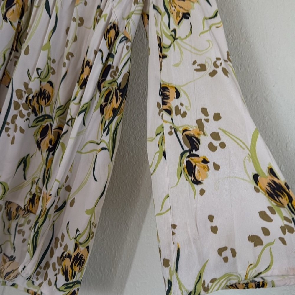 Free People Bella Floral Tunic Top Long Sleeve V Neck Ivory‎ Yellow Size Small - Picture 7 of 9